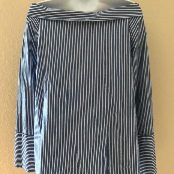Zara blue white stripe off shoulder button down XS - Picture 5 of 6